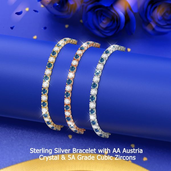 Bracelet for Women,Sterling Silver Tennis Bracelet S925 Crystal Slider Bracelet Adjustable Infinity Bracelet for Women,Blue Crystal Bracelet,Gift for Mom,Silver,Rosegold,Gold,Gift for Mothers Day - Image 2