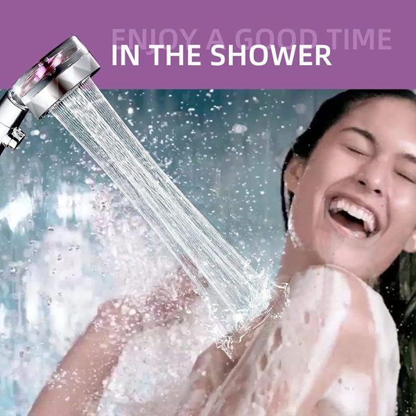 Propeller Shower Head,Turbo Fan Shower Head, Propeller Driven Handheld Shower Head High Pressure with Hose Shut Off &Holder Filter, 360 Degrees Rotating Water Saving Camper Bath Shower Head (Purple) - Image 4