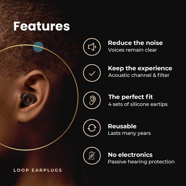 Loop Experience High Fidelity Ear Plugs ?C for Noise Reduction, Concerts, Work, Musicians, Motorcycles and Noise Sensitivity ?C Silicone Ear Tips in XS, S, M, L ?C 18dB Noise Cancelling - Black - Image 5