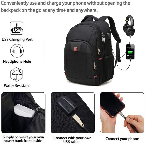 Laptop Backpack,Extra Large Anti-Theft Business Travel Laptop Backpack Bag with USB Charging Port (Black 17 inch) - Image 4