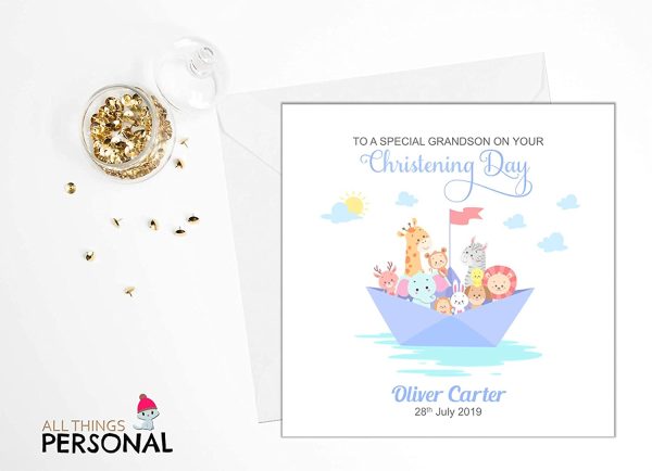 Personalised Boys Christening Card Godson Son Grandson Brother Nephew Congratulations