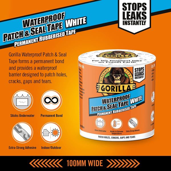 Gorilla 105292 Waterproof Patch & Seal Tape White 100mm x 3m (Pack of 3) - Image 3