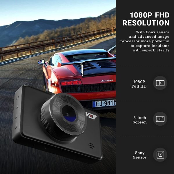 Dash Cam Front and Rear Camera FHD 1080P with Night Vision and SD Card Included, 3 Inch IPS Screen Dash Cam for Cars, 170??Wide Angle Dashboard Camera DVR Motion Detection Parking Monitor G-Sensor HDR - Image 4