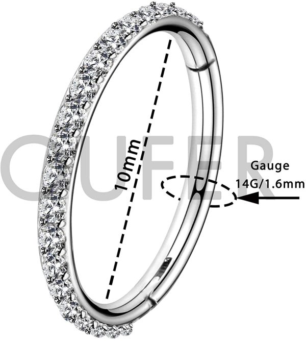 OUFER 16G 14G 6/8/10/12mm Cartilage Earring Hoop Stainless Steel CZ Line Helix Earring Hoop Daith Earring Piercings Jewellery - Image 4