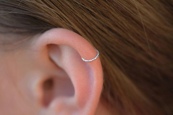 Cartilage Earring Hoop - 20G Sterling Silver helix piercing ear ring - white opal cartilage earring, silver cartilage hoop - Image 2