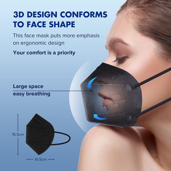 FFP2 Mask Black, 20pcs Disposable FFP2/KN95 Dust Face Mask, CE0598 Certified EN149 Standard, 5 Layers Filter Protective Mask, Individually Packaged - Image 5