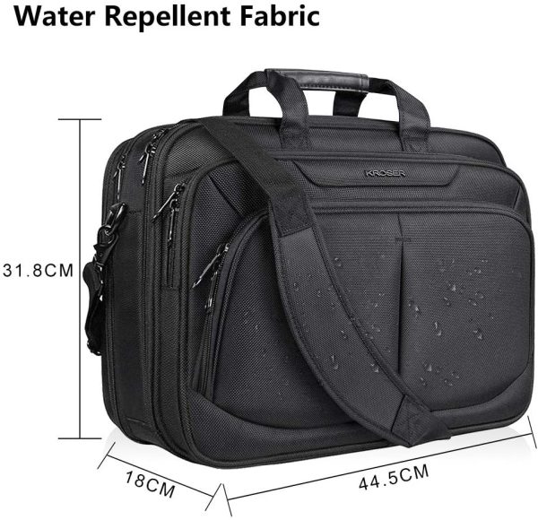 KROSER Laptop Bag for 17" Laptop Briefcase Water-Repellent Expandable Computer Bag Business Messenger Bag Shoulder Bag for School/Travel/Women/Men-Black - Image 2