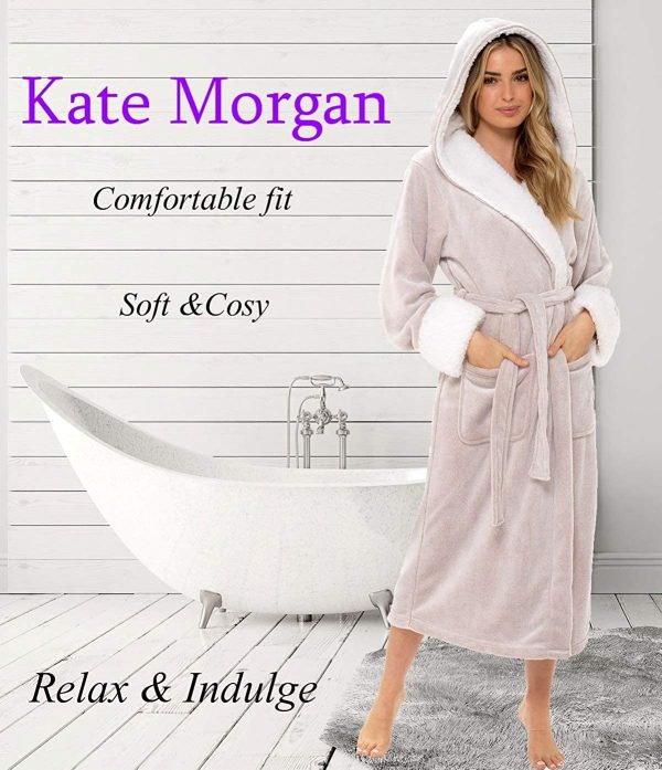 KATE MORGAN Ladies Dressing Gown Fluffy Super Soft Hooded Bathrobe for Women Plush Fleece Perfect Loungewear Long Robe | Gifts for Women - Image 4