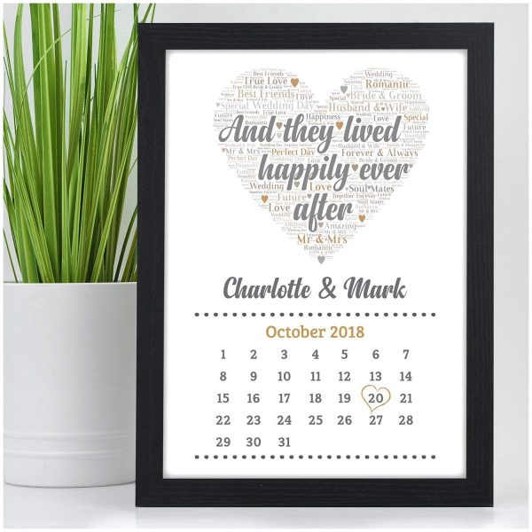 Personalised Wedding Gifts for Bride & Groom And They Lived Happily Ever After Wedding Calendar Date Keepsake Gifts - A5, A4, A3 Prints and Frames - Image 5