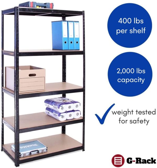 Garage Shelving Units: 180cm x 90cm x 30cm | Heavy Duty Racking Shelves for Storage - 1 Bay, Black 5 Tier (175KG Per Shelf), 875KG Capacity | For Workshop, Shed, Office | 5 Year Warranty - Image 4