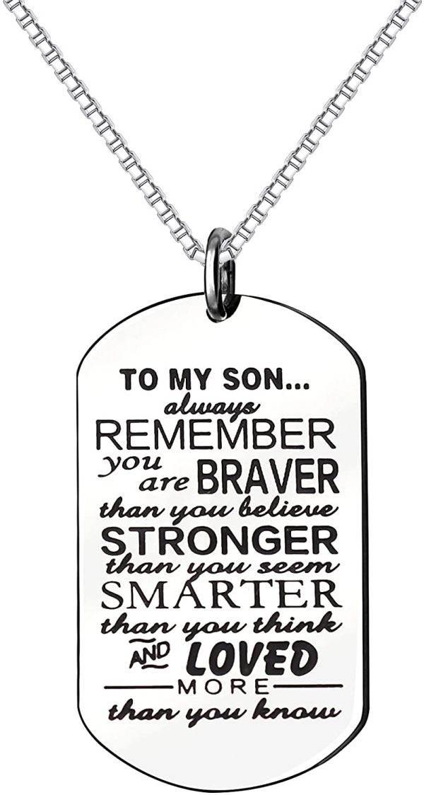 KENYG Inspirational Necklace To My Son Dog Tag Box Chain Venetian chain Necklace Mens Fashion Jewellery