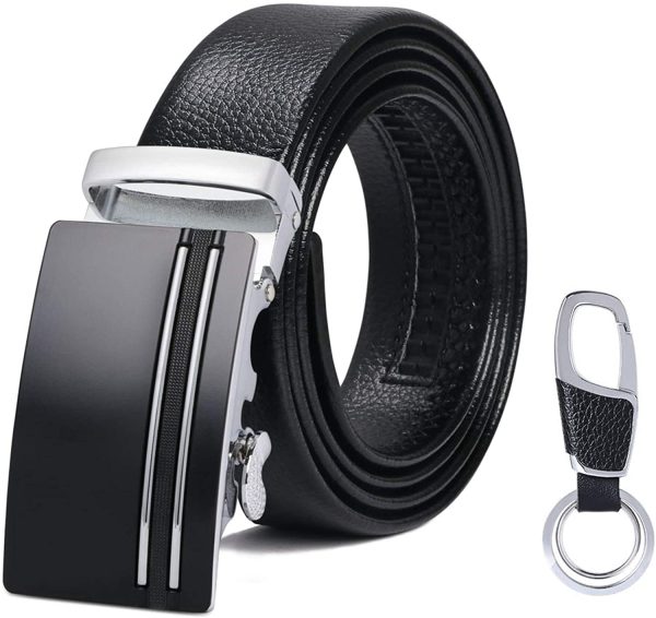 flintronic Men??s Leather Belt, Automatic Buckle Leather Ratchet Belt 3.5cm * 125cm (Keychain & Gift Box Include) - Image 5