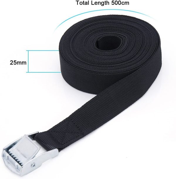 Heavy Duty Tensioning Belts,  Lashing Strap Trailer Tie Down Straps 2.5 cm x 5 m Black (2Pack) - Image 3