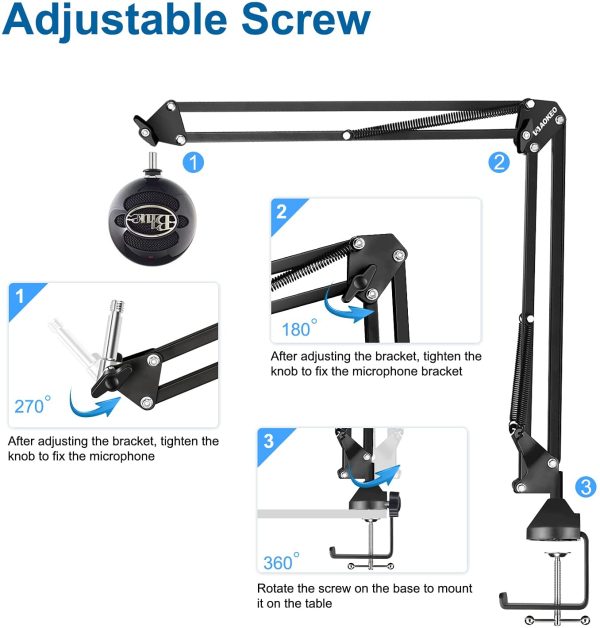 Microphone Boom Arm,Aokeo AK-35 Adjustable Compact Mic Suspension Boom Scissor Arm Stand For Blue Yeti,Snowball iCE, HyperX QuadCast,Elgato Wave,Etc - Image 3