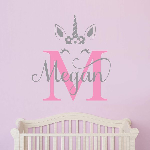 Personalised Unicorn Flower Wall Art Sticker Girls Boys Unisex Baby Nursery Bedroom Any Name Text Initial Monogram Kids Childrens Custom Decal Mural Vinyl Room Decor - Image 3