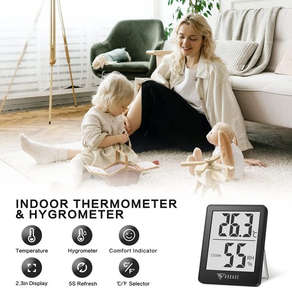 DOQAUS Digital Room Indoor Thermometers, Mini Humidity Meter, Hygrometer Thermometer with Comfortable Icons, Thermometer Room Temperature Monitor for Home Office Nursery Baby Room Greenhouse(Black) - Image 8