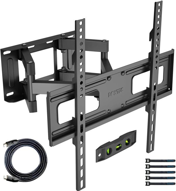 BONTEC TV Wall Mount for 23-60 Inch LED LCD Flat & Curved TVs, Swivels Tilts Extends Double Arm Full Motion TV Wall Bracket Holds up to 45kg, Includes HDMI Cable, Spirit Level, Max VESA 400x400mm - Image 3