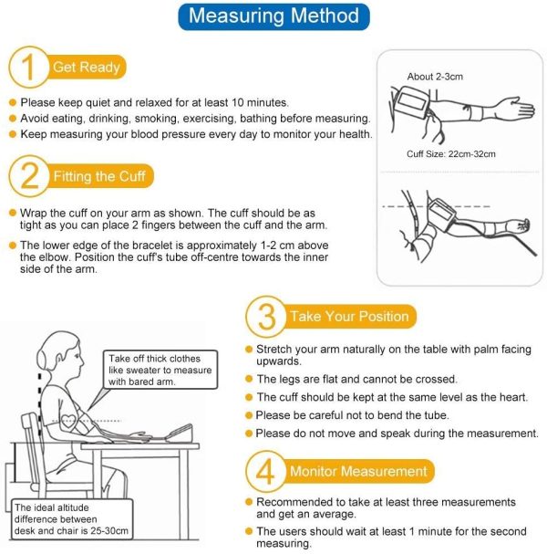 CAZON Blood Pressure Monitor Upper Arm BP Machine for Home Use BP Cuff Kit Pulse Rate Detection Meter with Cuff 22-32cm 2??99 Sets Memory LCD Display - Image 5