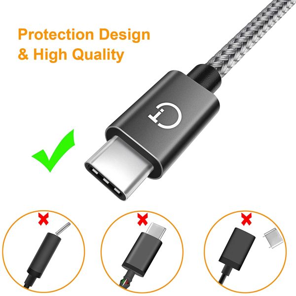 Gritin USB C Cable, [3-Pack/1M+1.5M+2M] USB Type C Fast Charging Cable - Nylon Braided USB C Sync Cable for Galaxy S10/S9/S8+/S8, MacBook, iPad Pro 2018, Sony XZ, HTC 10, OnePlus 5T, Huawei P9 etc.