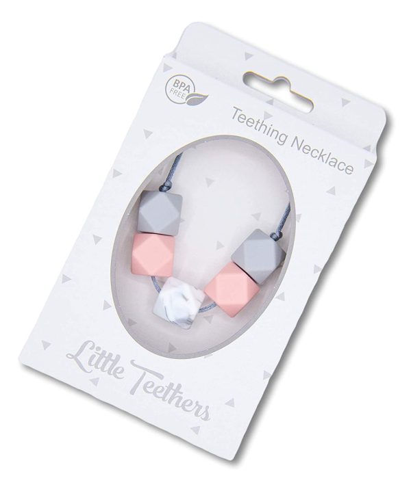 Little Teethers UK Teething Necklace Breastfeeding Nursing for Mum to Wear Baby BPA FREE Silicone Beads Pink Grey - Image 4