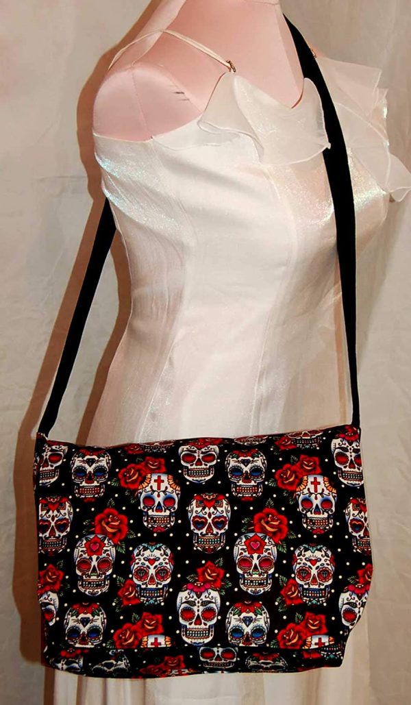 Day of the Dead Messenger Bag, Sugar Skull Shoulder Bag, Choose your Bag Colour, See Description - Image 2