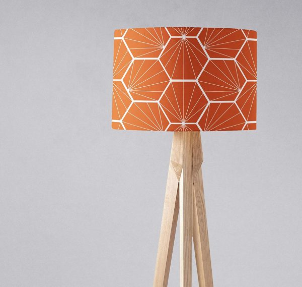 Orange Lampshade with White Hexagon Design, Ceiling or Table Lamp Shade - Image 2