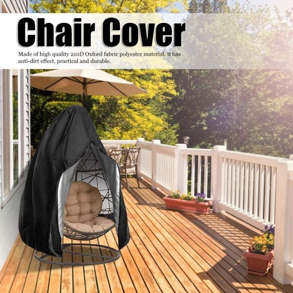 Enzeno Egg Patio Hanging Egg Chair Cover Outdoor Swing Egg Chair Cover Waterproof Anti-dust with Zipper 210D Oxford Fabric Veranda Garden Lawn Chair Protector Furniture Accessory115x190cm, (Black) - Image 2