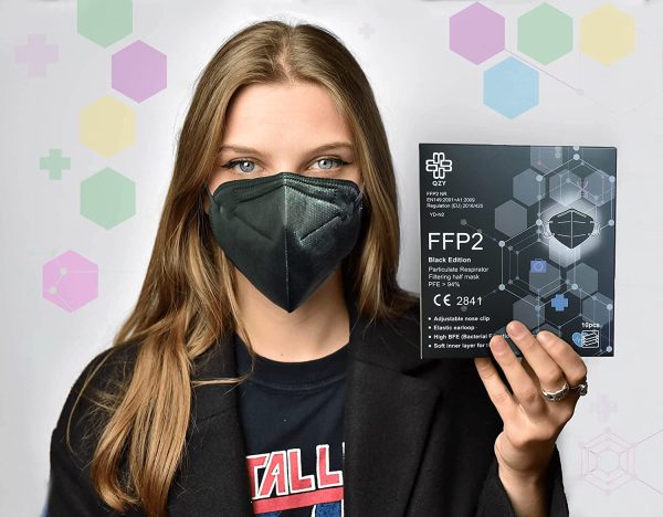 FFP2 Mask Black Edition - Box Of 10 CE Certified Black FFP2 Face Masks - Adjustable Nose Clip With Elastics - 5 Layer Filter Protection Face Masks FFP2 Black