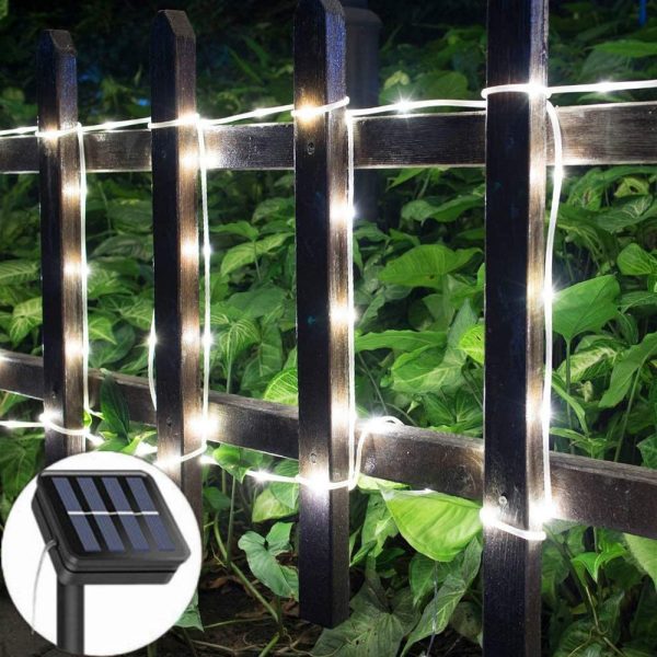 Solar String Lights Outdoor Rope Lights, 8 Modes 100 LED Solar Powered Outdoor Waterproof Tube Light Copper Wire Fairy Lights for Garden Fence Patio Yard Party Wedding Decor (Cool White) - Image 2