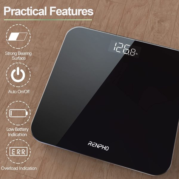 RENPHO Digital Bathroom Scales Weighing Scale with High Precision Sensors Body Weight Scale (Stone/lb/kg) - Black - Image 5