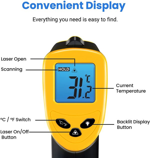 Etekcity Infrared Thermometer Non-Contact Digital Laser Temperature Gun,-50??C ~ 550??C ( -58??F~1022??F ) with LCD Display, for Cooking/Pizza Oven/BBQ/Fridge, (Not for Human), Lasergrip 1080 - Image 6