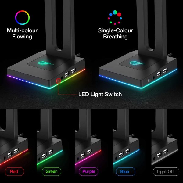 havit RGB Headphone Stand with 3.5mm AUX and 2 USB Ports Desktop Headset Stand Durable Gaming Headphones Holder for PC Gamer Headphone Accessories, Black (TH630) - Image 6