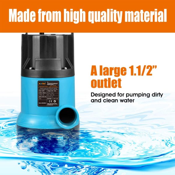 KATSU 400W Portable Submersible Pump for Clean and Dirty Water 8000L/h for Garden Pond, Pools, Ditches + 10m 1" PVC Hose + Quick Coupler Connector + Float Switch - Image 6