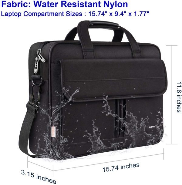 Laptop Bag 15.6 Inch Premium Water-Repellent Laptop Office Briefcase Lightweight Messenger Bag with Adjustable Shoulder Strap & Multiple Compartments for Men Women Travel Business School-Black - Image 3