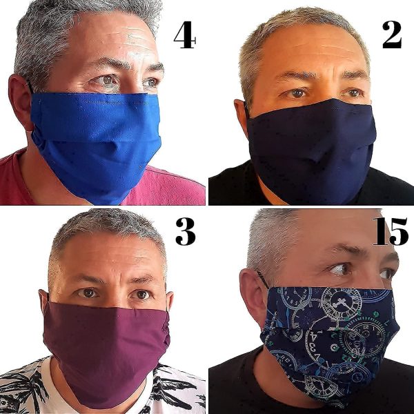 Deluxe Face Mask/Multi Layer Roomier For Large Faces Or Beard Wearers/British Made 100% Close Weave Quality Cotton/Ear/Head Elastic/Re-Usable/Washable-Navy Blue Black Patterned Covering