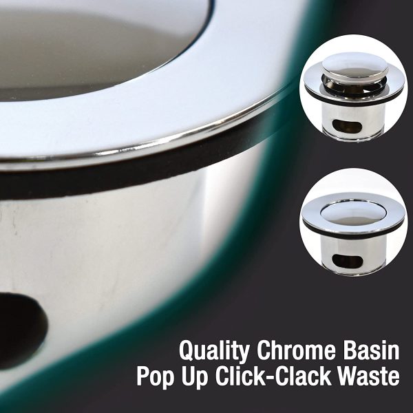 Quality Slotted Chrome Click Clack Basin Waste | Brass Pop Up Sink Basin Plug | Standard G 1 1/4" BSP Connection | 1 pc