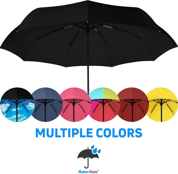 Rain-Mate Compact Travel Umbrella - Pocket Portable Folding Windproof Mini Umbrella - Auto Open and Close Button and 9 Rib Reinforced Canopy (Black) - Image 7