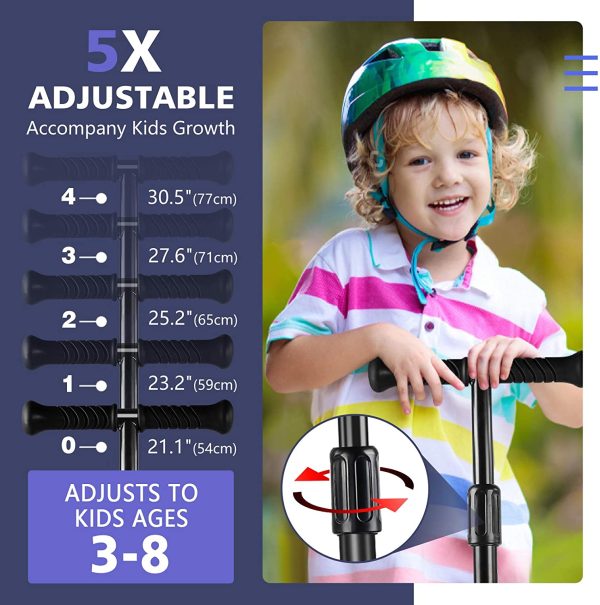 BELEEV Scooter for Kids, 3 Wheel Scooter for s With Steering Lock, 4 Adjustable Height, Kick Scooter with Flashing Wheels for Children Girls and Boys Age 3-8 Years - Image 3