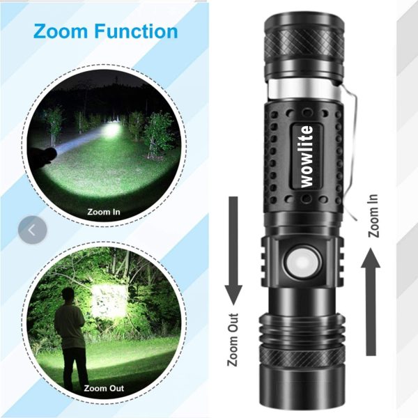 LED Torch,  Torches Super Bright USB Rechargeable Torch Flashlight, 4 Light Modes, Zoomable, Small Pocket Torch for Camping Hiking Gift (2 Pack) - Image 8