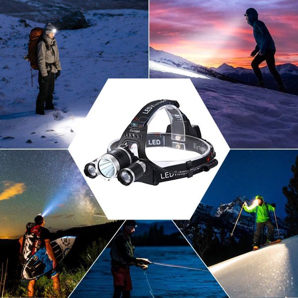 Victoper  Rechargeable Headlight with 3 Lights 4 Modes, 6000 Lumen Super Bright LED Lamp, Hands-Free Flashlight Head Torch for Running, Camping, Fishing, Cycling, Hiking, Waterproof - Image 7