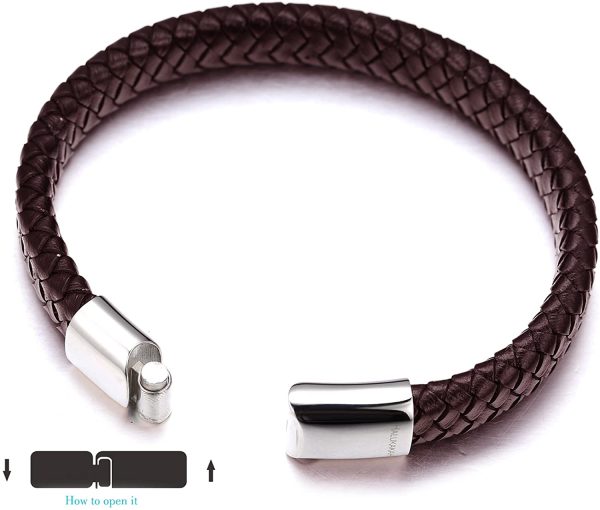 HALUKAKAH Kids ?? Solo Junior ?? Boy's Genuine Leather Bracelet 6-12 Y/O. Titanium Magnetic Clasp 7"/18cm with Free Giftbox(Brown) - Image 7