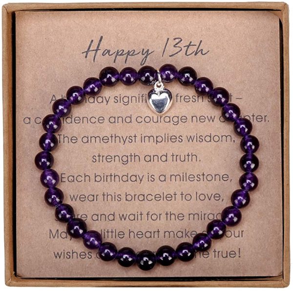 Giuesytic Gifts for 13 Year Old Girl Amethyst Bead Bracelet with Sterling Silver Heart Charm 13th Birthday Gifts for Girls with Card and Gift Box - Image 5