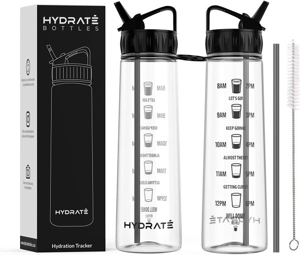 HYDRATE Tracker 900ml Straw Water Bottle - with Motivational Time Markings, BPA-Free - Image 2