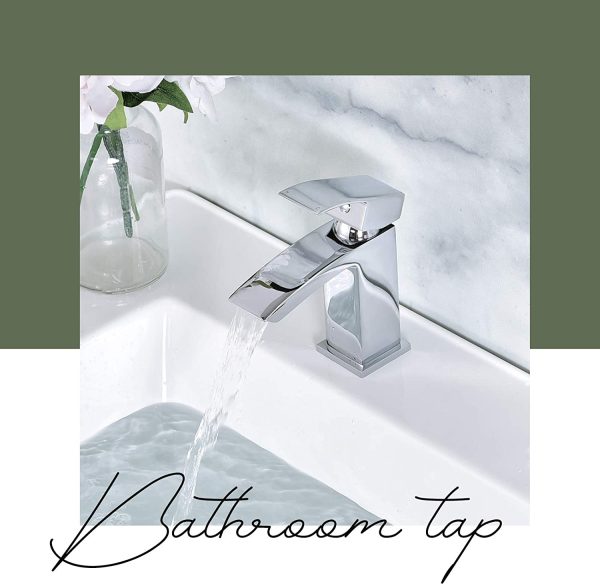 Basin Taps Waterfall with Pop up Waste Square Bathroom Sink Mixer Taps with UK Standard Hoses - Image 2