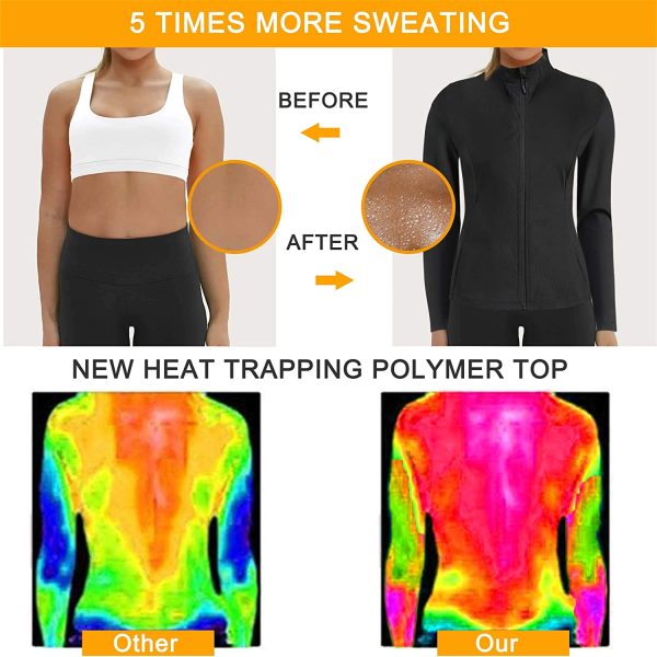 Chumian Women Hot Sweat Sauna Suit Track Jackets Workout Long Sleeve Tank Tops with Zipper Slimming Polymer Waist Trainer - Image 4