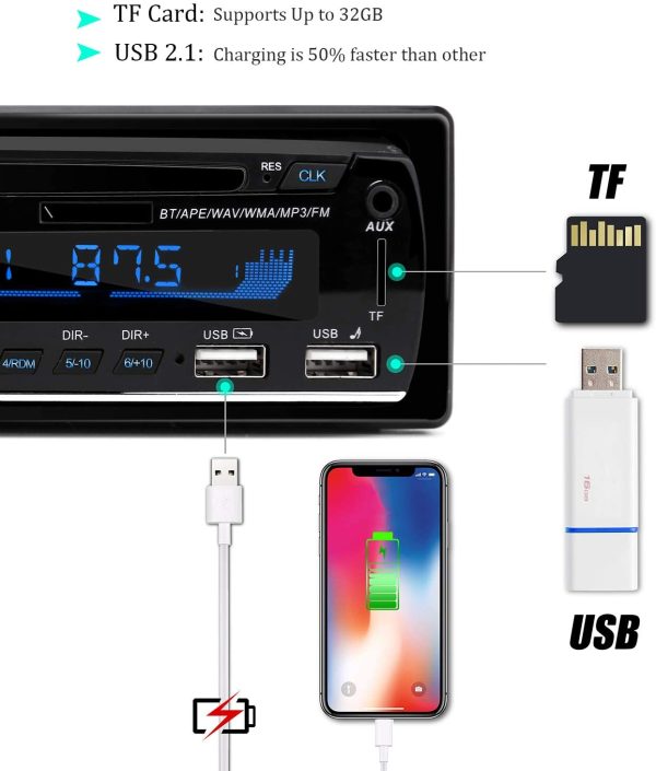 Car Radio Bluetooth Hands-Free, CENXINY 1 DIN Car Stereos with USB and CAR MP3 Player, 4x65W FM Radio, Support IOS and Android Phone (NO CD) - Image 6