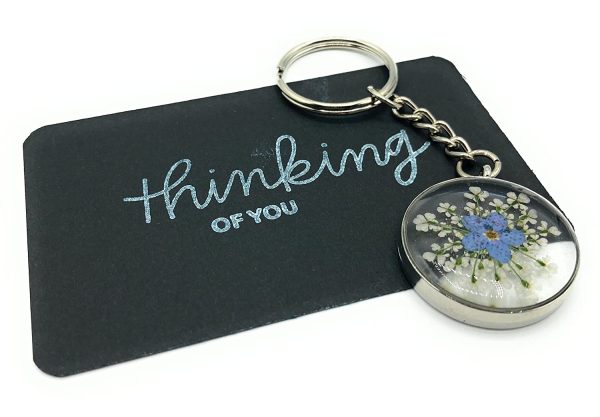 Handmade Forget Me Not Keyring with Cotswold Pressed Flowers. Silver Keychain. Thinking of you, Bon Voyage, Remembrance, New Home Gift. Keepsake Bag Charm New Car Accessories - Image 2