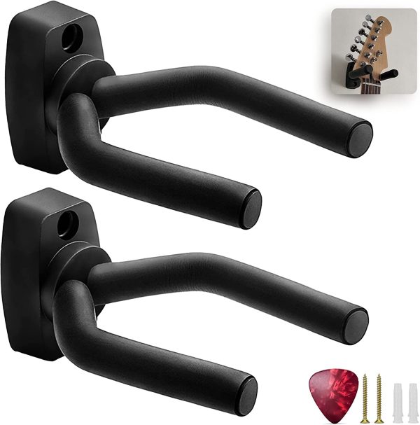 KEPLIN Guitar Wall Hooks ?C Display Mount Hangers for all Electric & Acoustic Guitars, Bass, Banjo etc. | Pack of 2 Brackets with Screws & Guitar Pick | Adjustable Soft Padded Sponge Holder Supports - Image 6