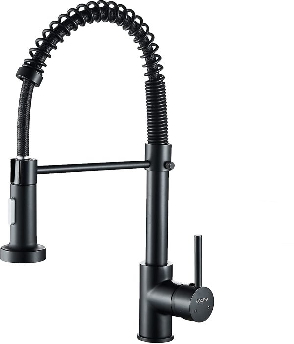 Kitchen Tap with Pull Down Sprayer,  High Arc Gooseneck Kitchen Sink Faucet, Single Handle Stainless Steel Mixer Tap (Black) - Image 2