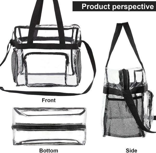 M MUNCASO Clear Tote Bag, Large Toiletry Bag Clear Crossbody Makeup Bag Waterproof Transparent PVC Bag with Adjustable Shoulder Strap and Zipper Closure Perfect for Work, Sports Games, Concert (Black) - Image 7